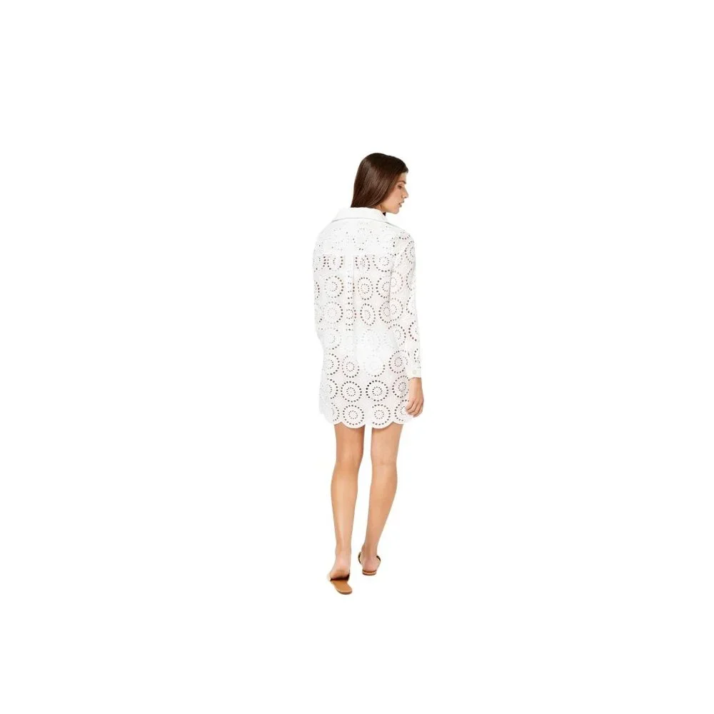 Cartolina Nantucket Beach Coverup Womens Large White Eyelet Dress Collared Pool_4